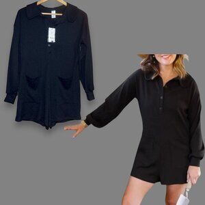 New! smash + tess Women's Sz XS COTTAGE LONG SLEEVE SHORTY ROMPER  black